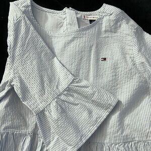 Tommy Hilfiger Girls Light Blue Pinstriped Cotton Seersucker Dress